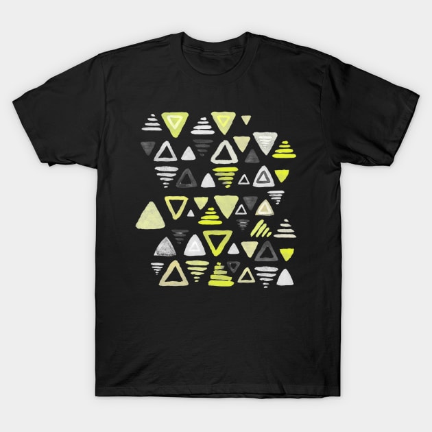 Summer Yellow Triangles on Grey T-Shirt by micklyn